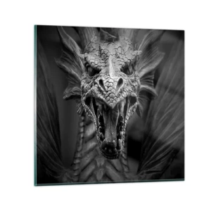 Tablou pe sticlă - Dragon de basm în gri - 40x40 cm