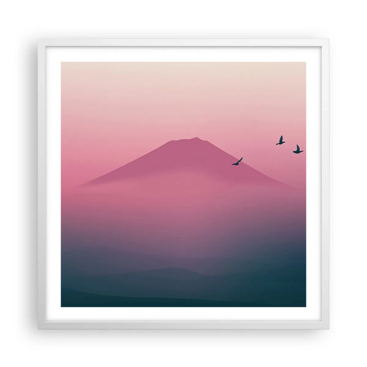 Poster în ramă albă - Călători deasupra norilor - 60x60 cm