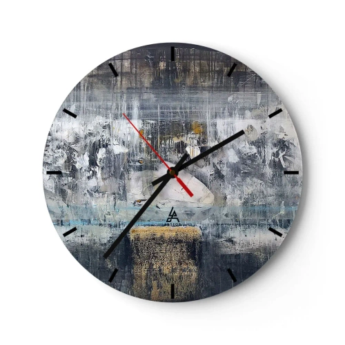 Ceas de perete - Ceas pe sticlă - Compoziție abstractă în nuanțe reci cu texturi - 30x30cm - Ca pe gheață, ca pe asfalt - Decorațiune modernă pentru perete pentru living, bucătărie și dormitor ARTTOR