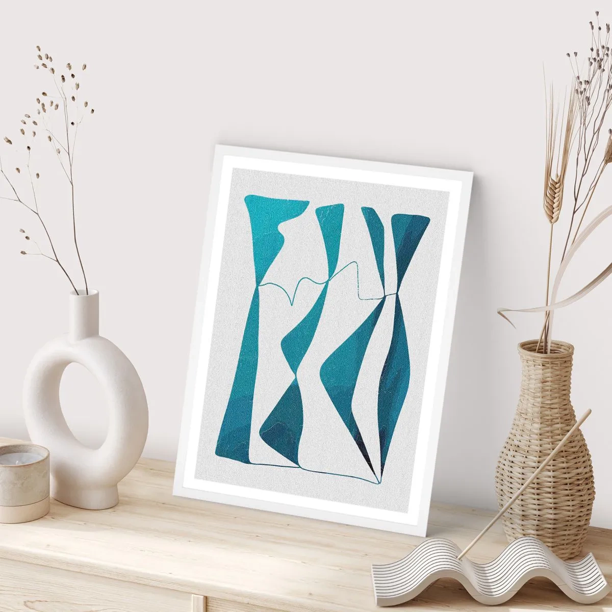 Poster în ramă albă - Abstracție: relație turcoaz - 61x91 cm