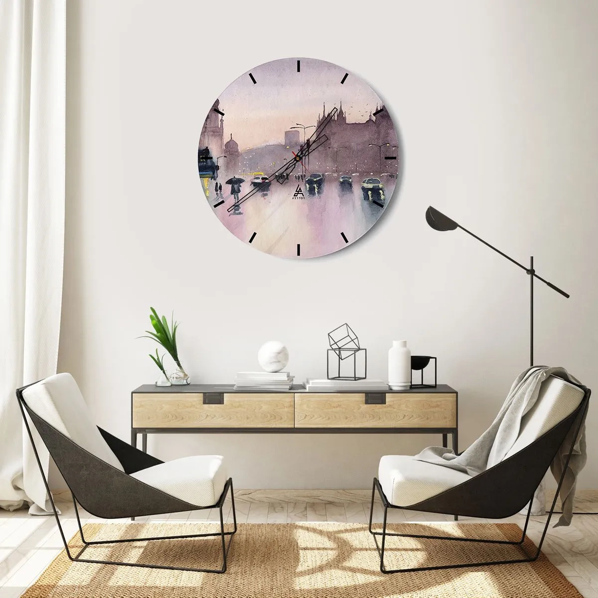 Ceas de perete - Ceas pe sticlă - Într-o ceață ploioasă - 40x40 cm