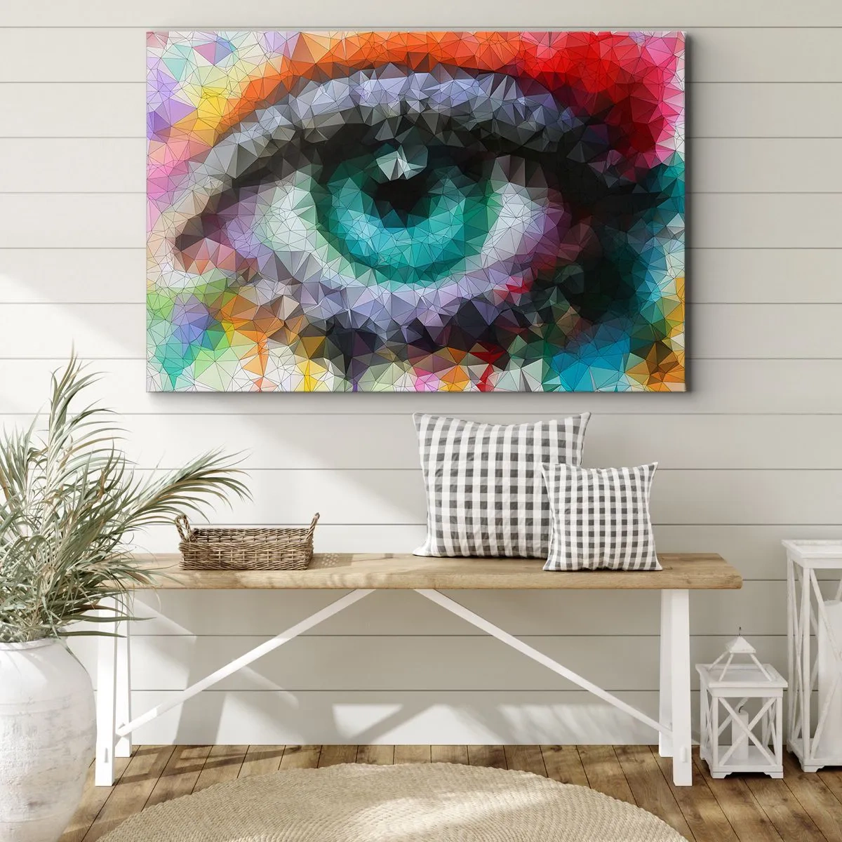 Tablou pe pânză Canvas - Aspect geometric cu ochi verzi - 70x50cm - Strălucire cristalină a ochilor - Decorațiune modernă pentru perete pentru living și dormitor ARTTOR