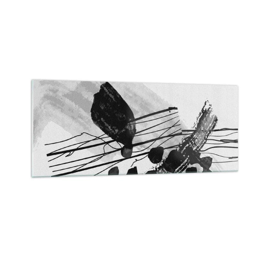 Tablou pe sticlă - Abstracție organică în negru și alb - 100x40 cm