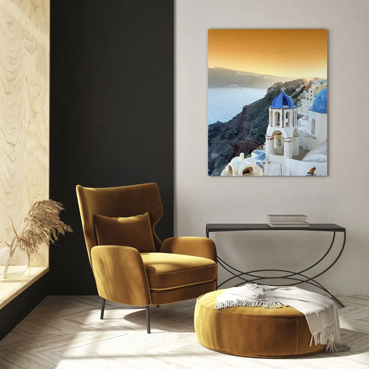 Tablou pe sticlă - Santorini - îmbrățișat de stânci - 50x70 cm
