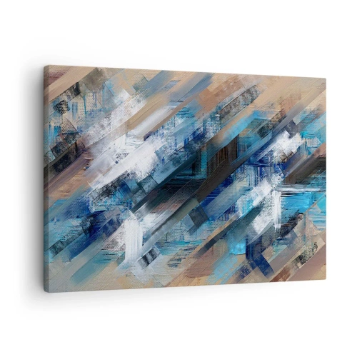 Tablou pe pânză Canvas - Compoziție abstractă cu linii diagonale albastre - 70x50cm - Pe o pantă albastră - Decorațiune modernă pentru perete pentru living și dormitor ARTTOR