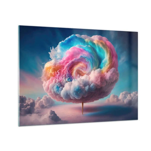 Tablou pe sticlă - Un nor fantezist în culori pastelate, care seamănă cu vata de zahăr. - 70x50cm - Visul unui parc de distracții - Decorațiune modernă pentru perete pentru living și dormitor ARTTOR