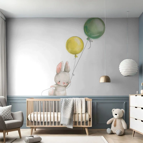 Tapet Premium Canvas - Voi zbura și eu! - Pentru copii, Iepure, Baloane colorate - 100x70 cm