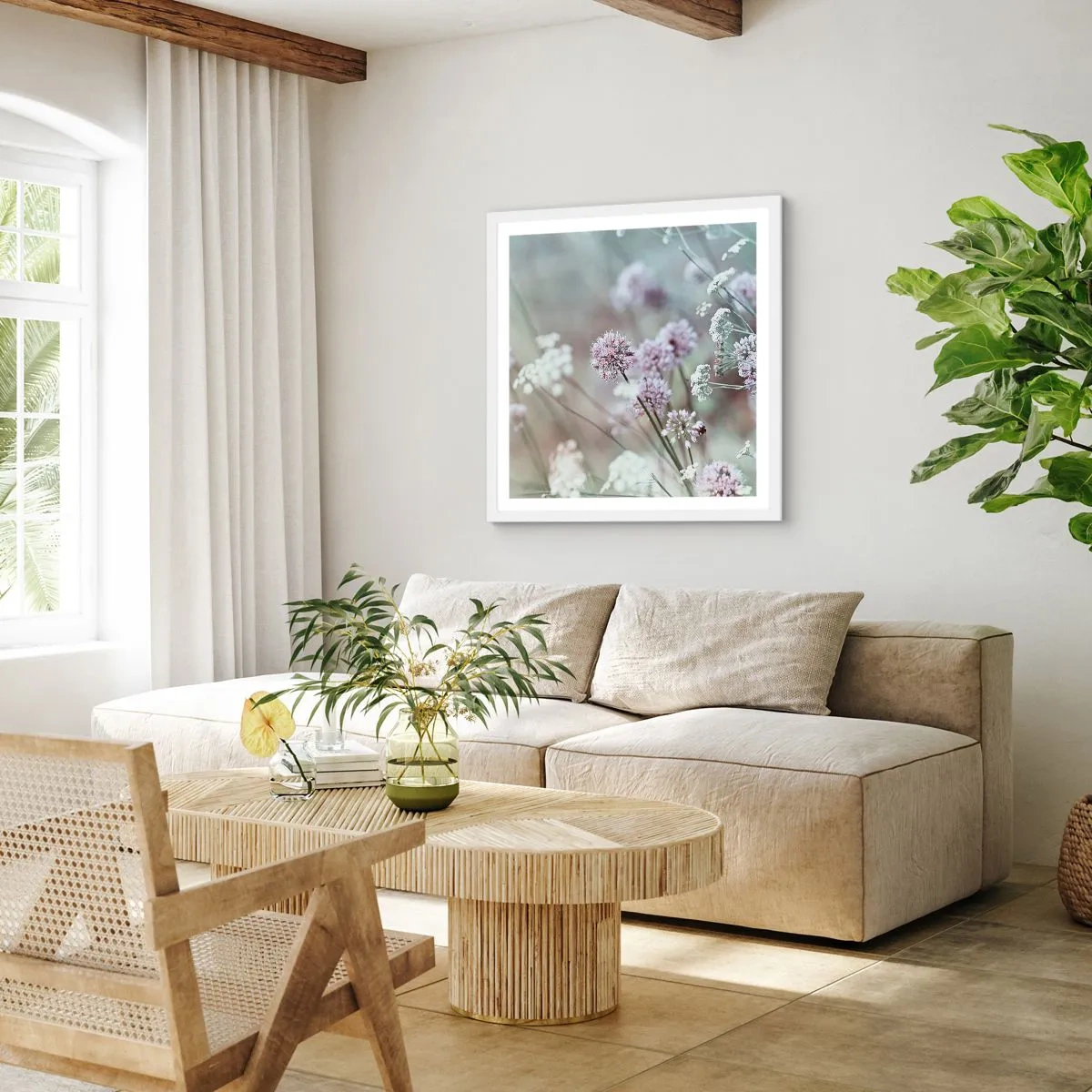 Poster în ramă albă - Ierburi dulci filigranate - 40x40 cm