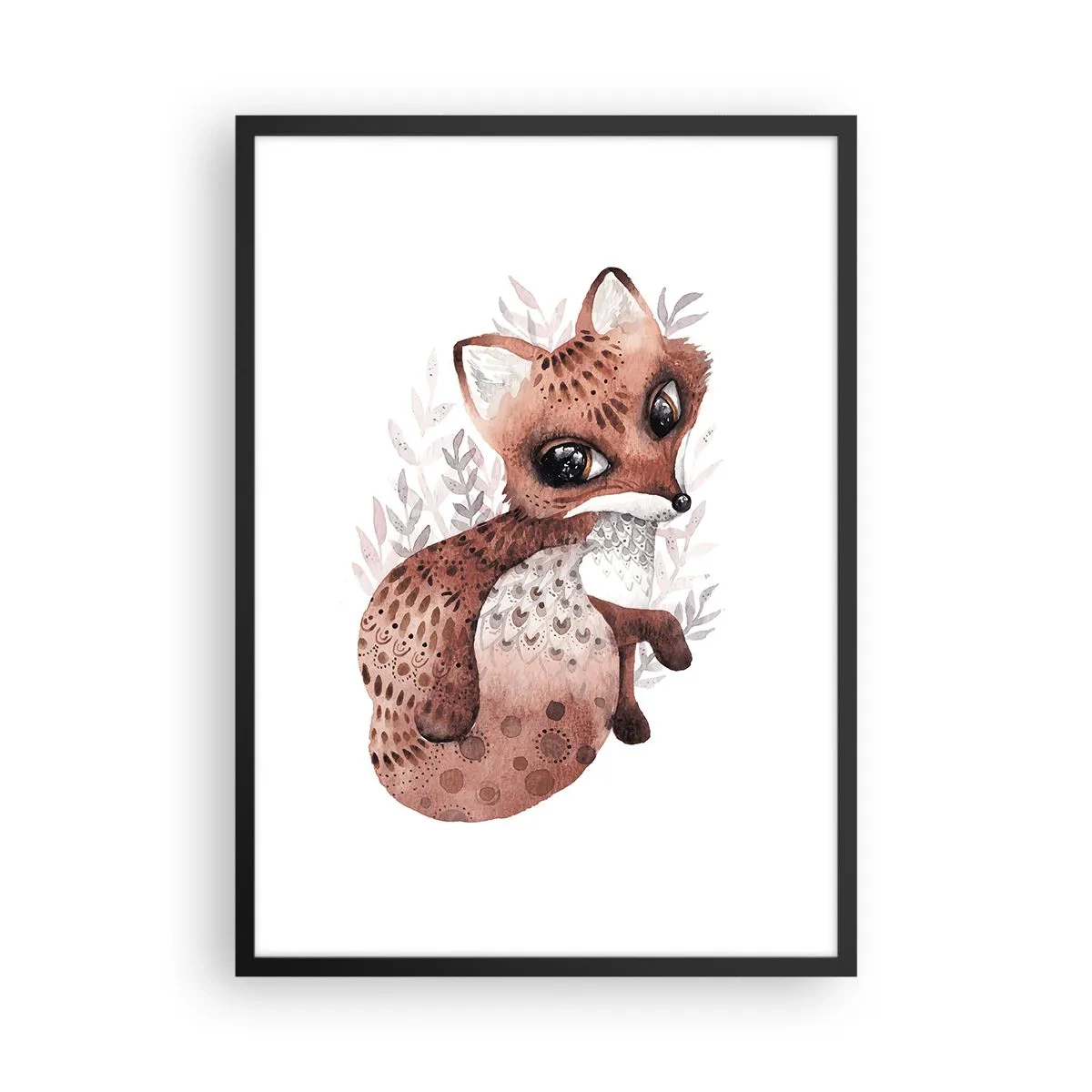 Poster în ramă neagră - O vulpe drăguță în acuarelă pe fundal alb - 50x70cm - Doar iubire - Decorațiune modernă pentru perete pentru living și dormitor ARTTOR