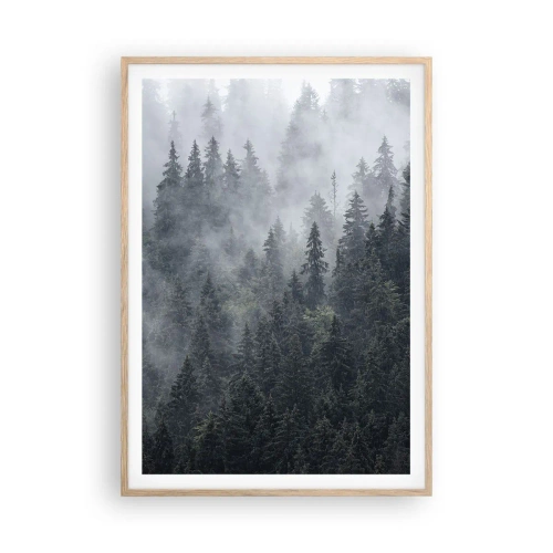 Poster în ramă de stejar deschis - Zori de pădure - 70x100 cm