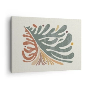 Tablou pe pânză Canvas - Frunză abstractă colorată pe un fundal deschis - 70x50cm - Frunză multicoloră - Decorațiune modernă pentru perete pentru living și dormitor ARTTOR