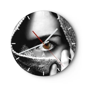 Ceas de perete - Ceas pe sticlă - Aspect alb-negru ascuns în spatele materialului - 30x30cm - Află secretul - Decorațiune modernă pentru perete pentru living, bucătărie și dormitor ARTTOR