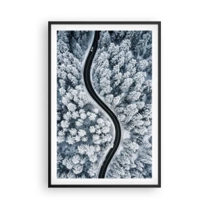 Poster în ramă neagră - Prin pădurea de iarnă - 61x91 cm