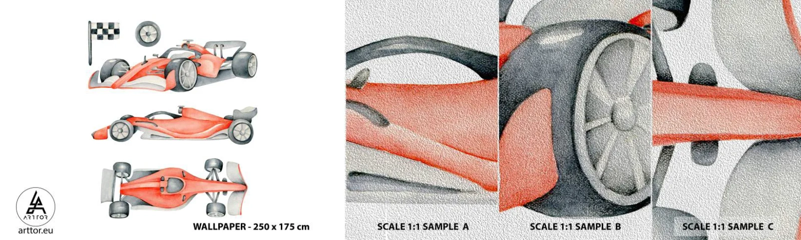 Mostră tapet Premium Sand - Prindeți visul - Mașini de curse, Mașini, Pentru copii - 100x30 cm