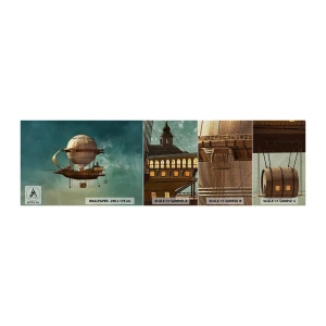 Mostră tapet Premium Sand - Jules Verne vă transmite salutări - Retro, excursie, Balon - 100x30 cm