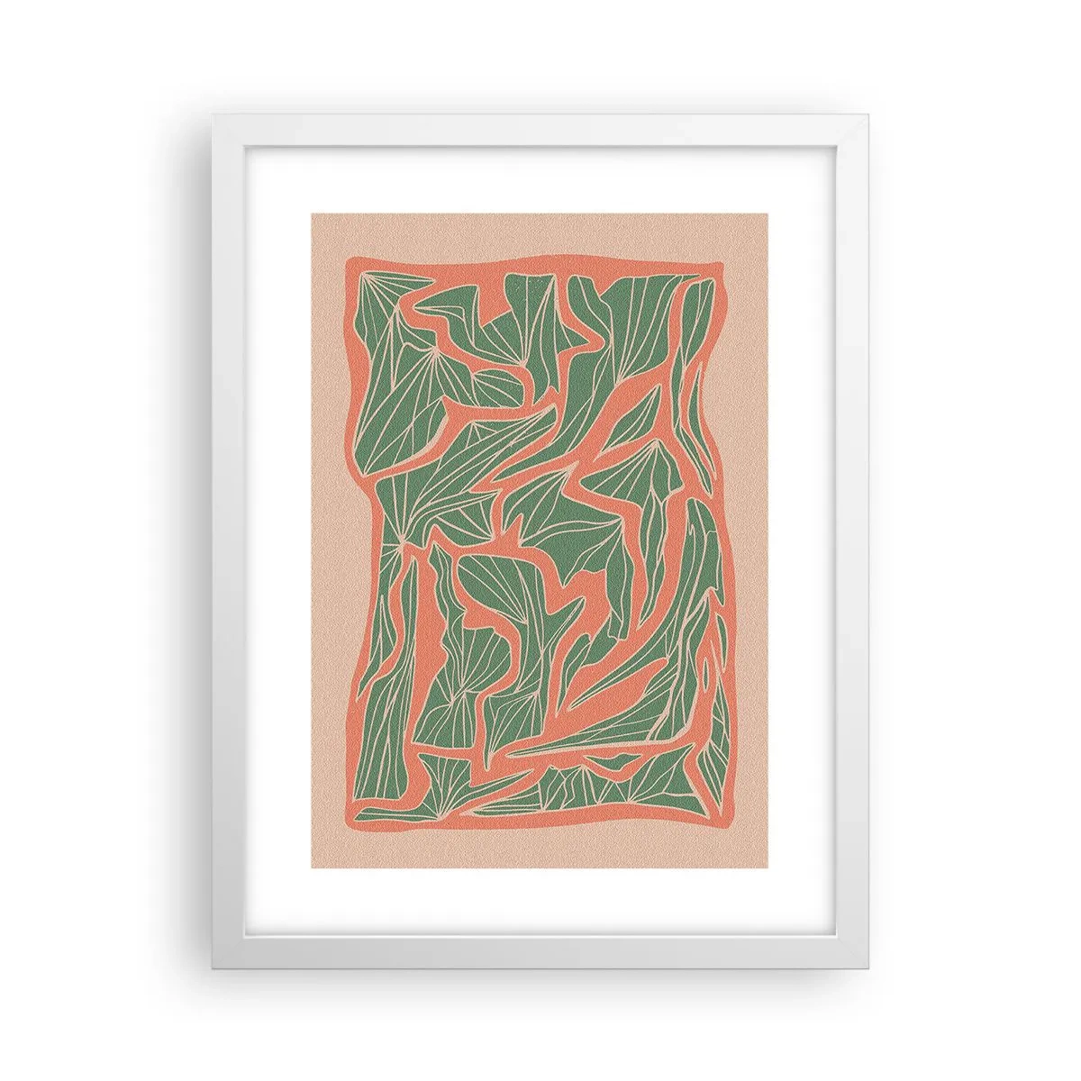 Poster în ramă albă - Lupta dintre coral și verde - 30x40 cm