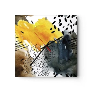 Ceas de perete - Ceas pe sticlă - O întâlnire a elementelor - 30x30 cm