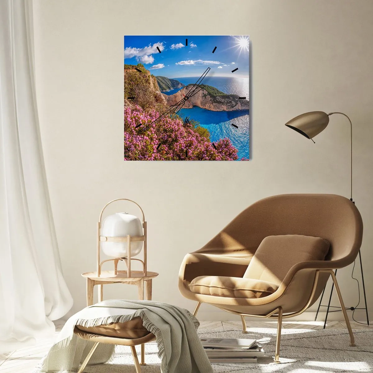 Ceas de perete - Ceas pe sticlă - Marea mea vacanță grecească - 30x30 cm