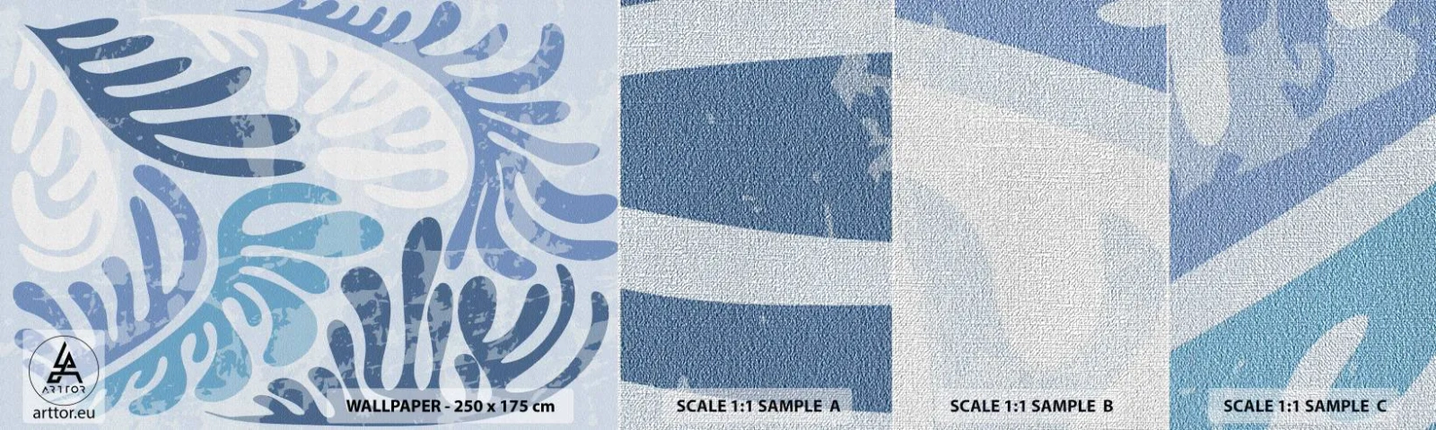 Mostră tapet Premium Canvas - Ferigi albastre - Minimalism, Pastel, Boho - 100x30 cm