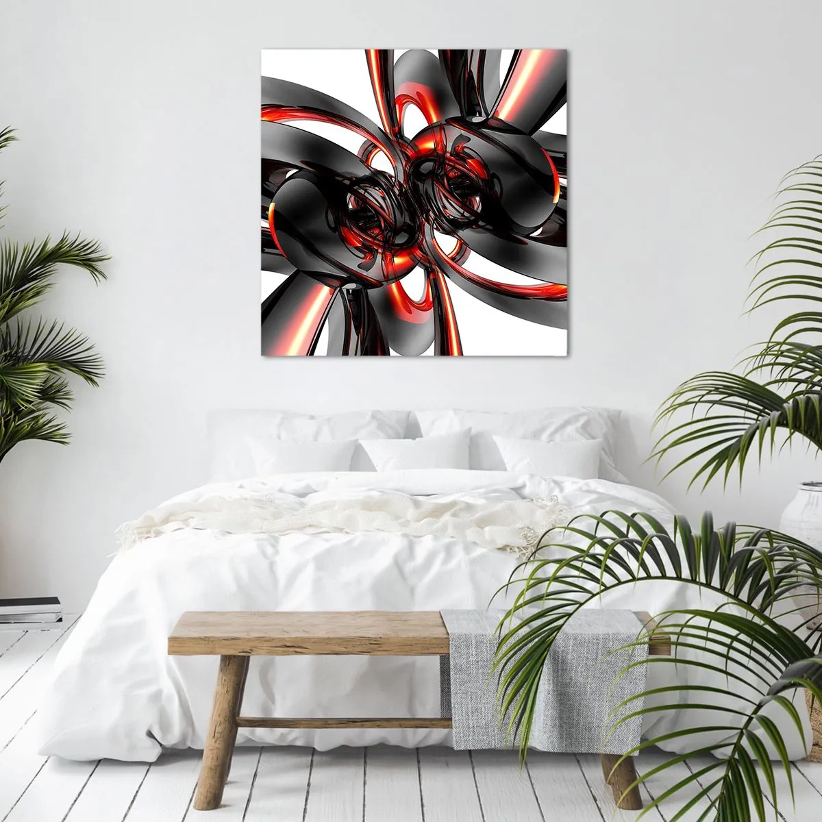 Tablou pe pânză - Mișcare în grafit și roșu - 70x70 cm