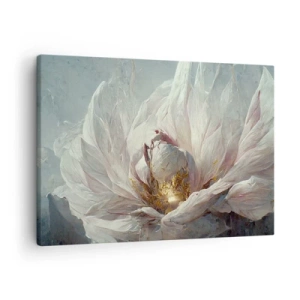 Tablou pe pânză Canvas - O floare albă delicată cu accente subtile aurii - 70x50cm - Înflorește o dată la o sută de ani - Decorațiune modernă pentru perete pentru living și dormitor ARTTOR