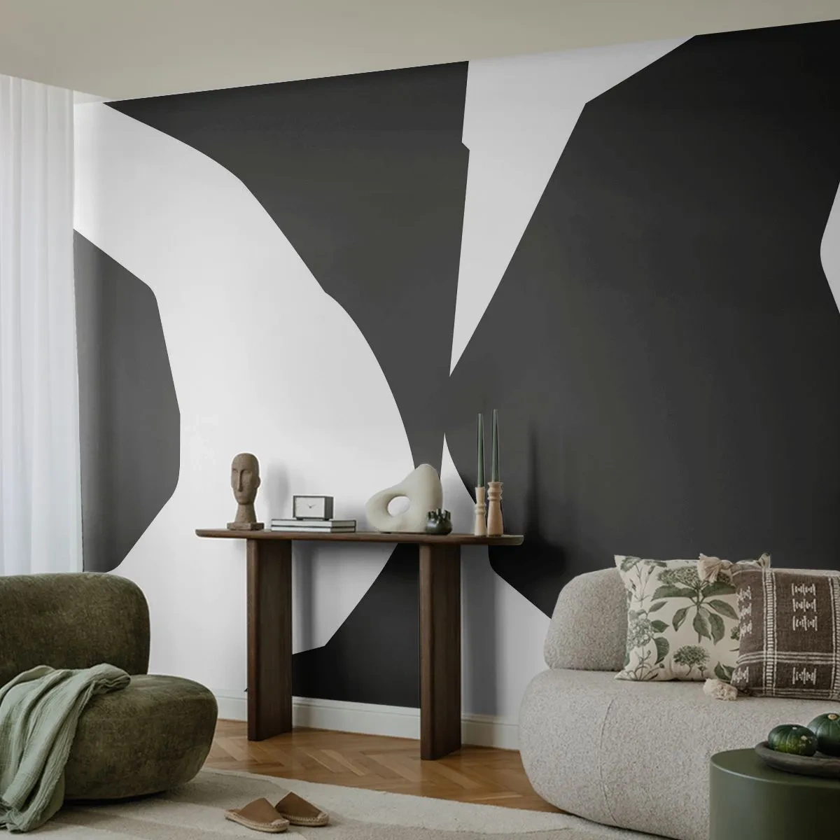 Tapet Standard Eco - Pozitiv -negativ - alb-negru, Abstracția, Bucată - 150x105 cm