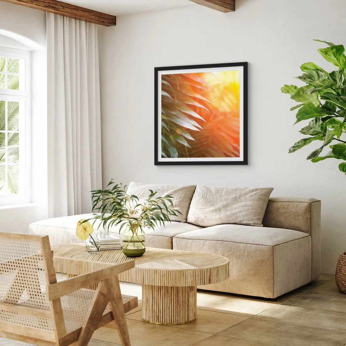 Poster în ramă neagră - Dimineață în junglă - 50x50 cm