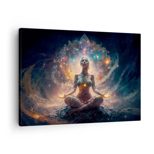 Tablou pe pânză Canvas - O figură meditativă, înconjurată de modele și culori energice. - 70x50cm - Flux de energie bună - Decorațiune modernă pentru perete pentru living și dormitor ARTTOR