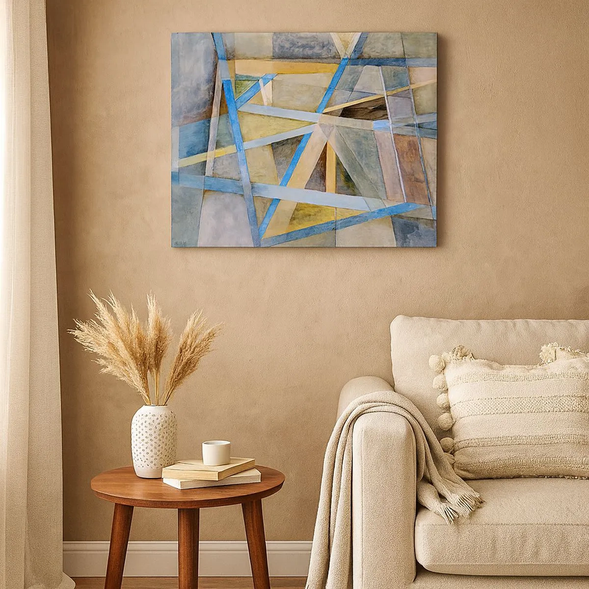 Tablou pe pânză Canvas - Compoziție geometrică cu linii deschise și albastre - 70x50cm - Drept sau de-a curmezișul? - Decorațiune modernă pentru perete pentru living și dormitor ARTTOR