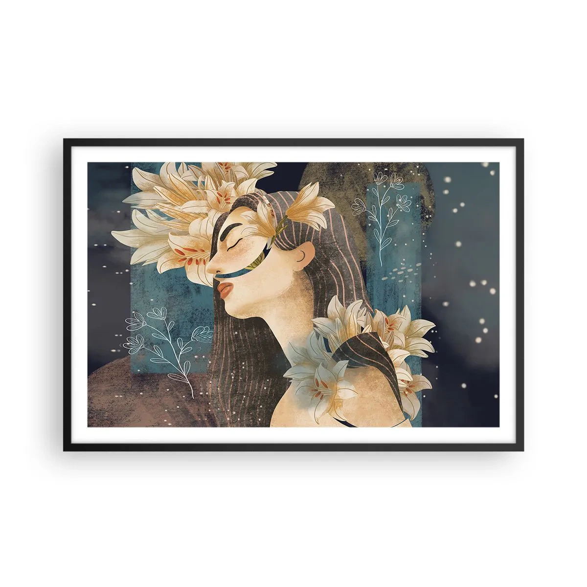 Poster în ramă neagră - Povestea prințesei cu crini - 91x61 cm