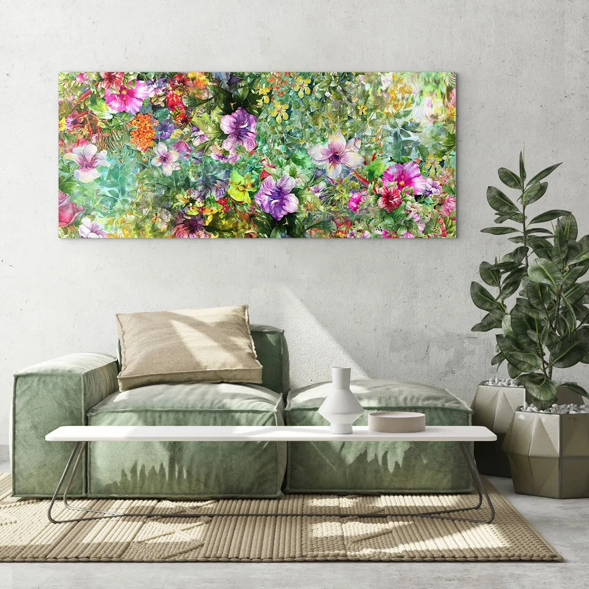 Tablou pe sticlă - Să ne pierdem în flori - 100x40 cm