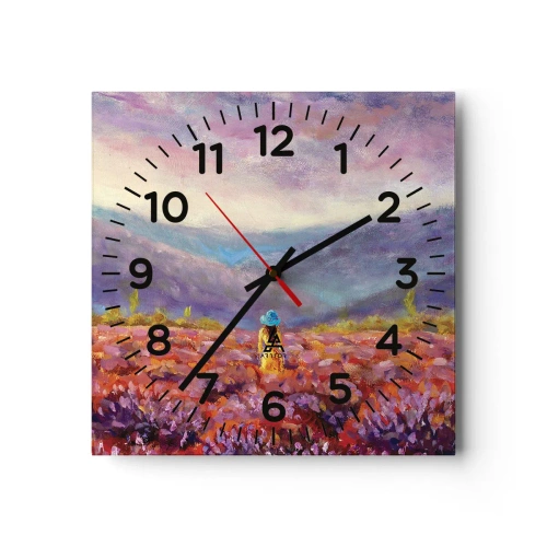 Ceas de perete - Ceas pe sticlă - Într-o lume de lavandă - 30x30 cm