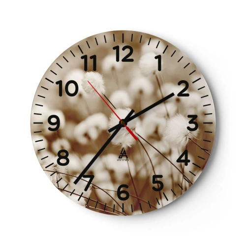 Ceas de perete - Ceas pe sticlă - Câmp pufos - 30x30 cm