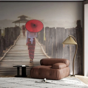 Tapet Premium Sand - Pe podul vechi - Umbrelă, Birmania, Pod de lemn - 100x70 cm