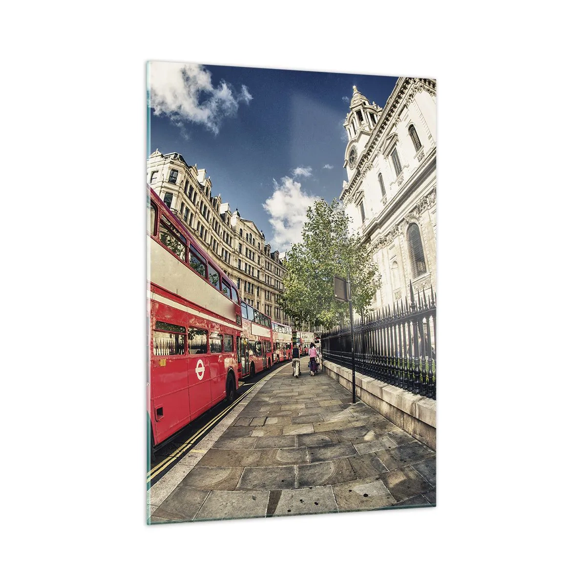 Tablou pe sticlă - Stradă din Londra în gri și roșu - 50x70 cm