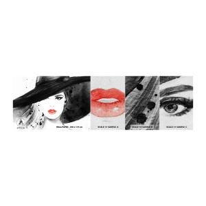 Mostră tapet Premium Sand - Doamna în negru - Femeie, Chipul de femeie, Portretul unei femei - 100x30 cm