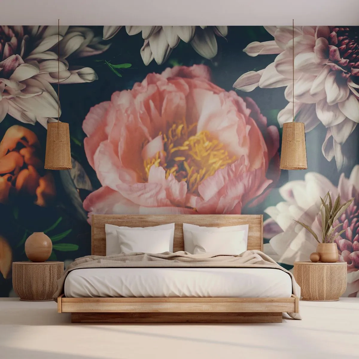 Tapet Standard Eco - Un aranjament romantic de flori în tonuri închise - 100x70cm - Cu splendoare barocă - Decorațiune modernă pentru perete pentru living și dormitor ARTTOR