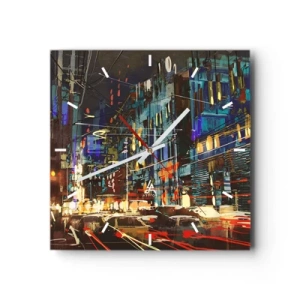 Ceas de perete - Ceas pe sticlă - Agitația de seară a străzii - 30x30 cm