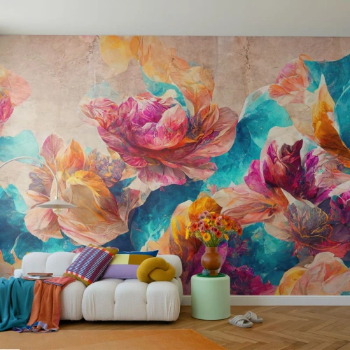 Tapet Premium Sand - Splendoarea colorată a buchetului de flori - Flori, Pastel, Bucată - 100x70 cm