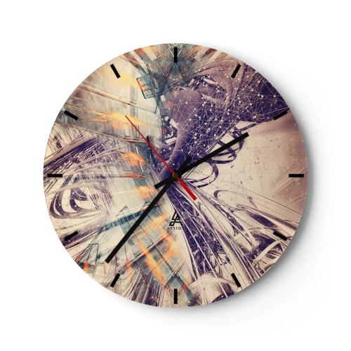 Ceas de perete - Ceas pe sticlă - Compoziție geometrică abstractă în nuanțe de bej și violet - 30x30cm - În marea grabă - Decorațiune modernă pentru perete pentru living, bucătărie și dormitor ARTTOR