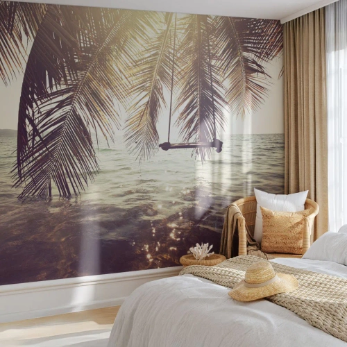 Tapet Premium Canvas - Poți să te dai în vânt după pofta inimii tale - Peisaj, Palmier de nuca de cocos, Mare - 350x256 cm