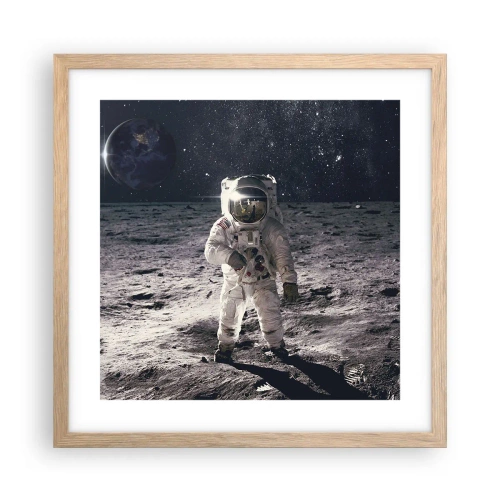 Poster în ramă de stejar deschis - Salutări de pe Lună - 40x40 cm