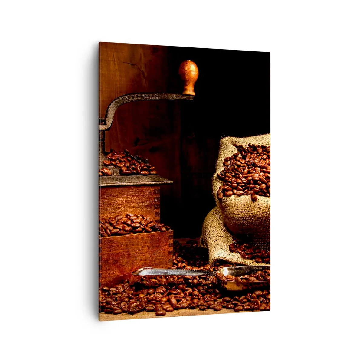 Tablou pe pânză - Natură moartă cu boabe de cafea și măcinător - 70x100 cm