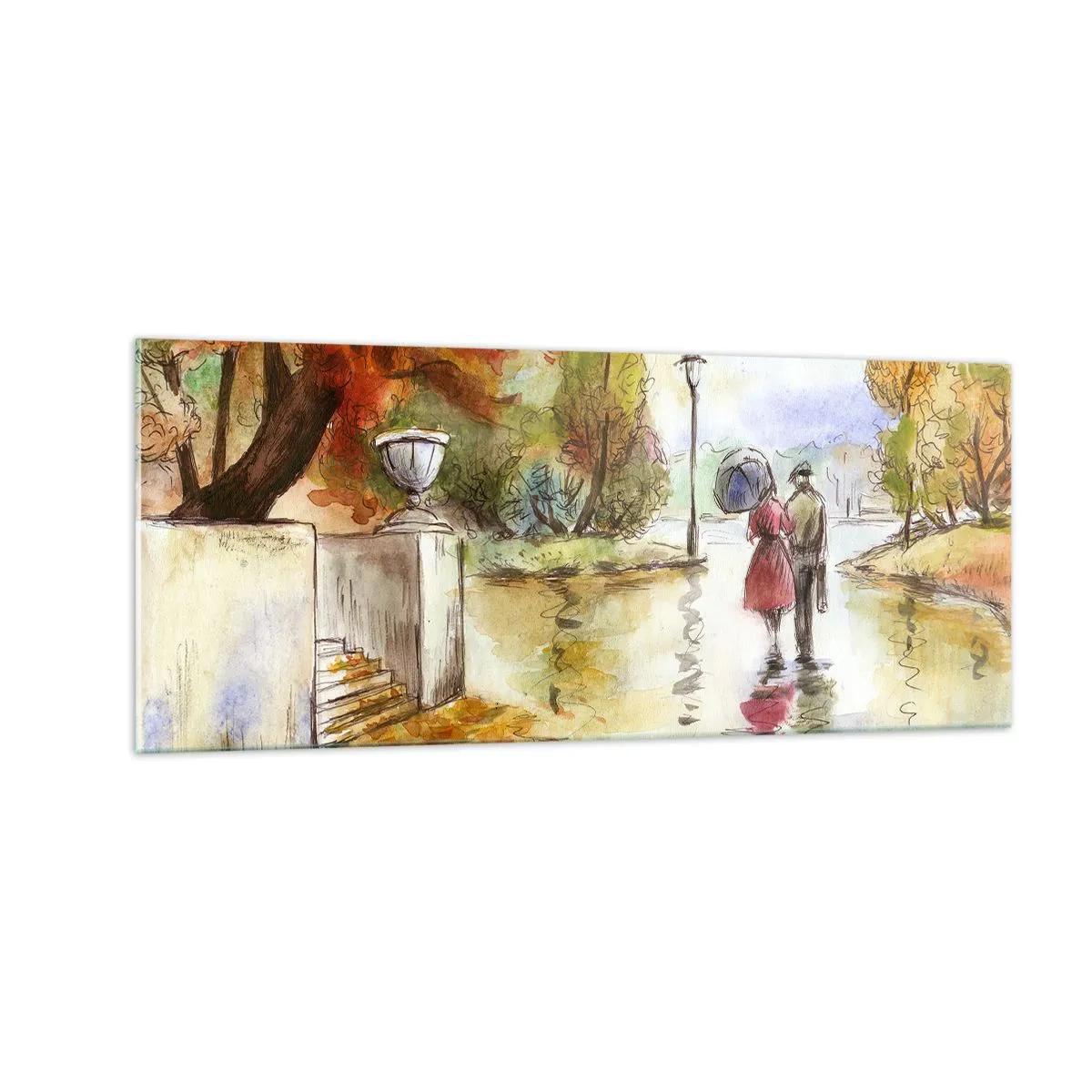 Tablou pe sticlă - Toamnă romantică în parc - 100x40 cm
