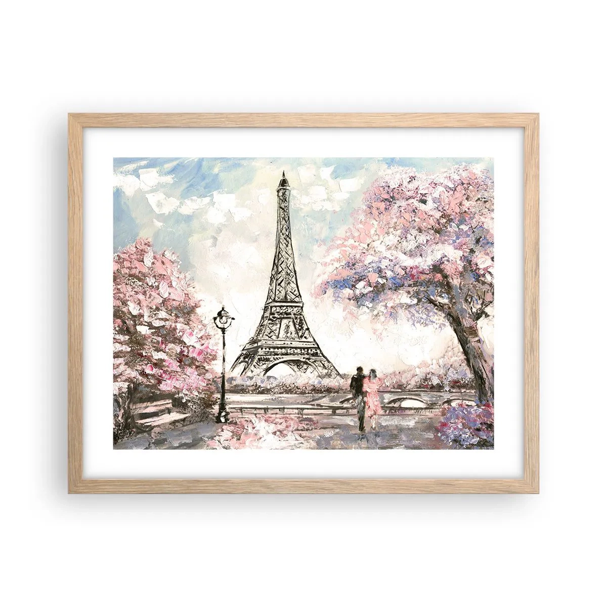 Poster în ramă de stejar deschis - Plimbare în aprilie la Paris - 50x40 cm