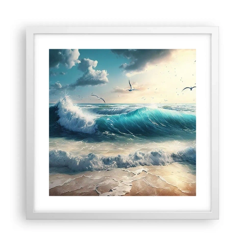 Poster în ramă albă - Sunetul valurilor doar pentru tine - 40x40 cm