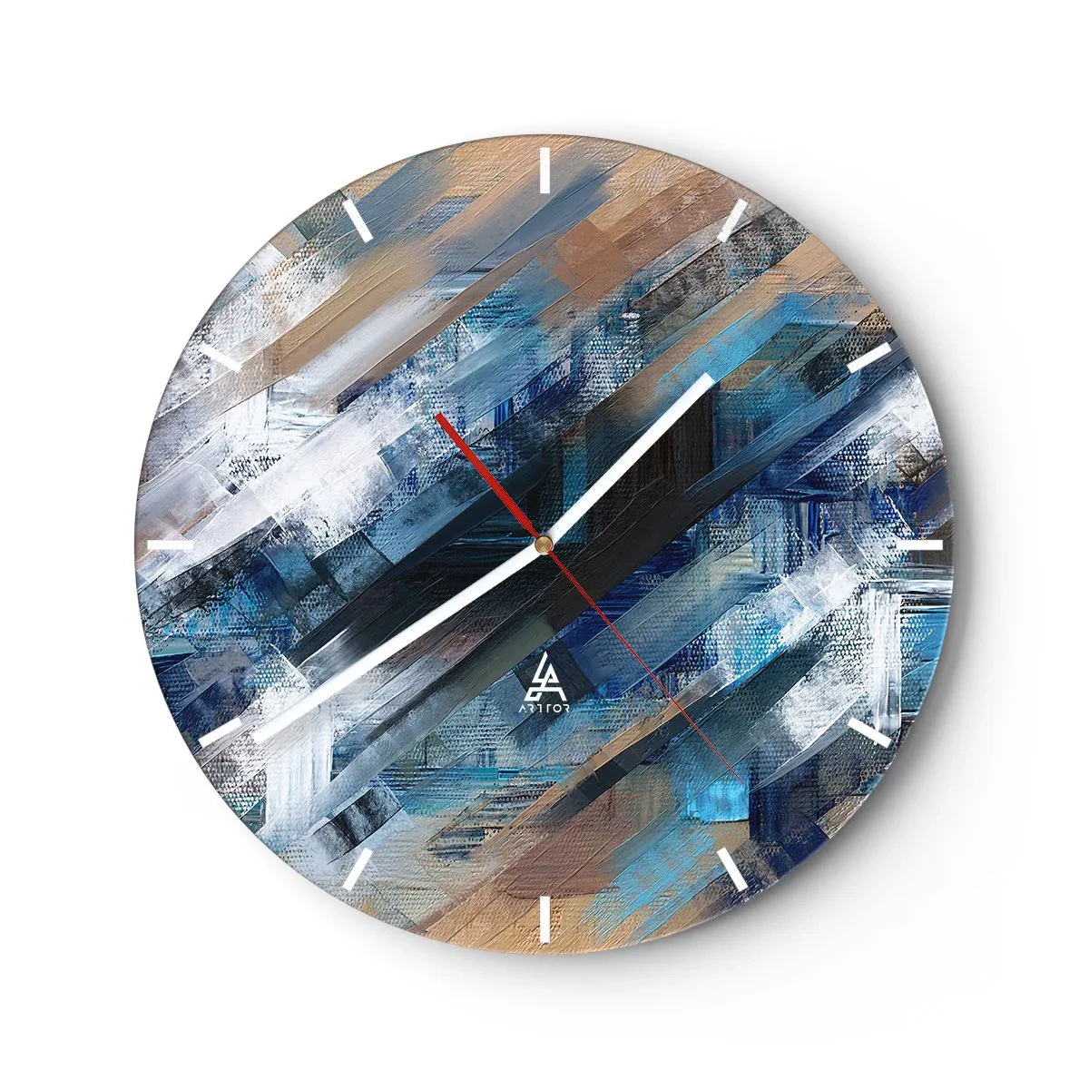 Ceas de perete - Ceas pe sticlă - O compoziție abstractă de tușe albastre. - 30x30cm - Pe o pantă albastră - Decorațiune modernă pentru perete pentru living, bucătărie și dormitor ARTTOR