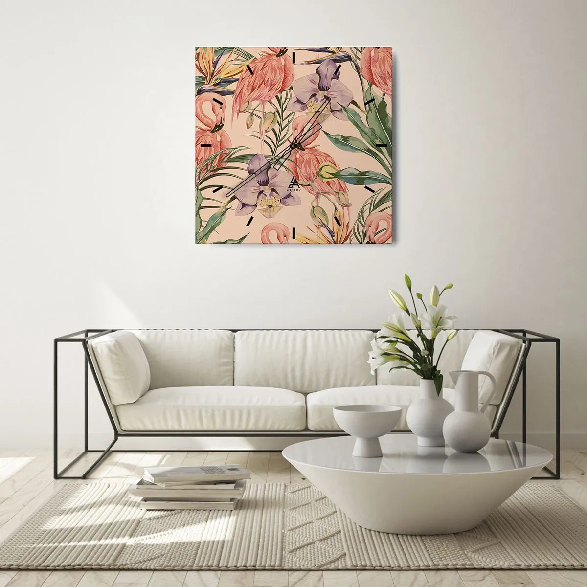 Ceas de perete - Ceas pe sticlă - Balet floral roz - 30x30 cm