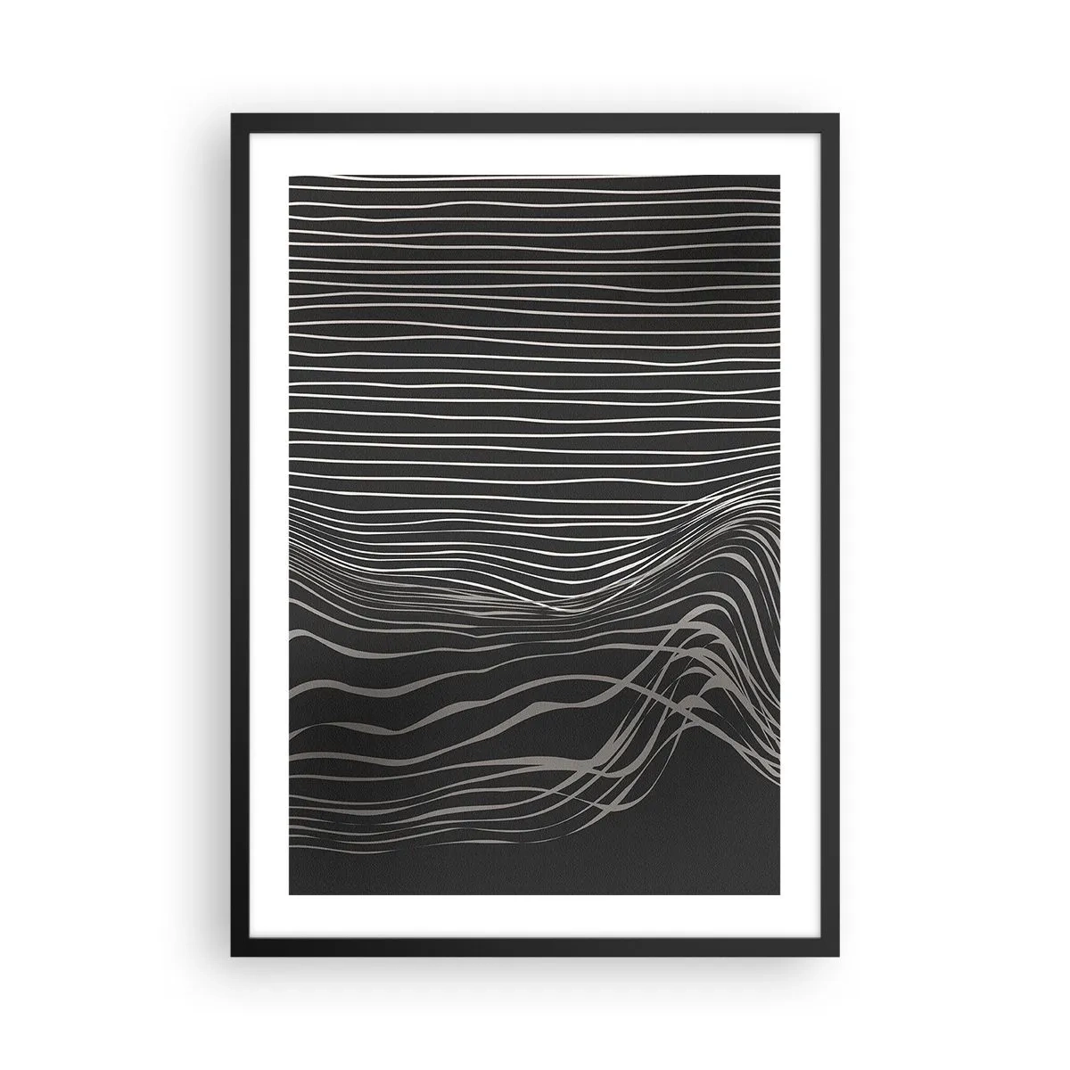 Poster în ramă neagră - Compoziție abstractă cu linii pe fundal negru - 50x70cm - Ritm și accent - Decorațiune modernă pentru perete pentru living și dormitor ARTTOR