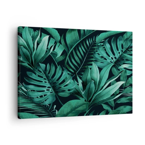 Tablou pe pânză Canvas - Frunze tropicale în nuanțe de verde intens - 70x50cm - Profunzimea verdelui tropical - Decorațiune modernă pentru perete pentru living și dormitor ARTTOR